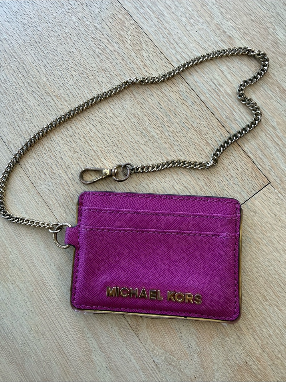 Michael Kors Fuchsia Card Case with Gold Chain